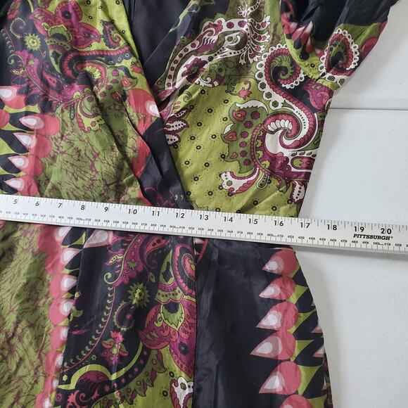 Cenia New York Jumpsuit Womens 10 Green Black Silk Paisley Wide Leg Fairy Whimsy - Picture 8 of 12